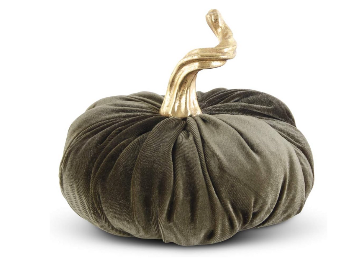 Green Velvet Stuffed Pumpkin with Twisted Gold Stem