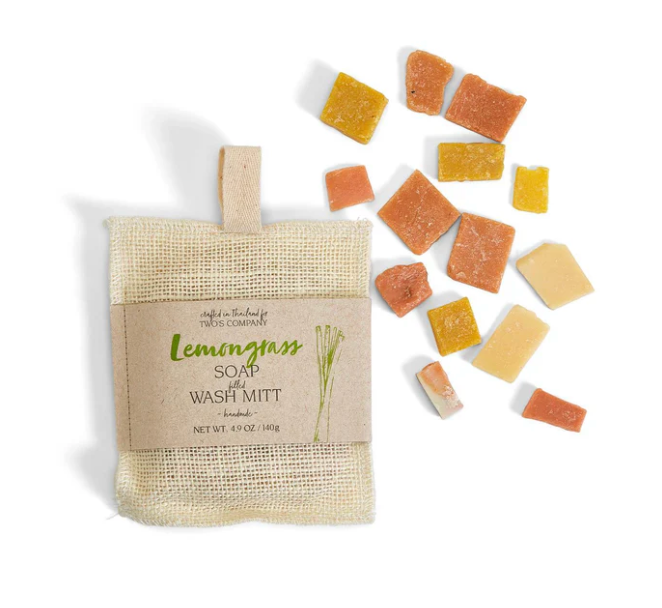 EXFOLIATING JUTE BATH MITT WITH ESSENTIAL OIL SOAP