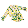 Long Sleeve Cropped Ruffled Top + Ruffled Short PJ Set with Velvet Tie